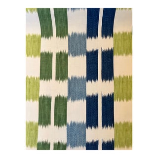 Thibaut F920839 Kasuri Blue and Green Linen Blend Fabric 1 6/8 Yards For Sale