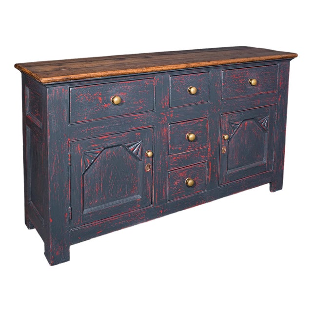 Vintage Dresser Base, English, Painted Pine, Kitchen Sideboard, Distressed, 1960 For Sale