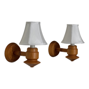 1970s Swedish Pine Wall Lights/ Sconces - a Pair