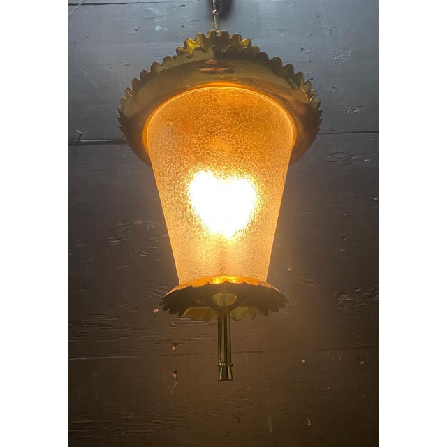 1950s 1950's Brass & Wrinkle Glass Hanging Fixture Attributed to Vetri Seguso For Sale - Image 5 of 12