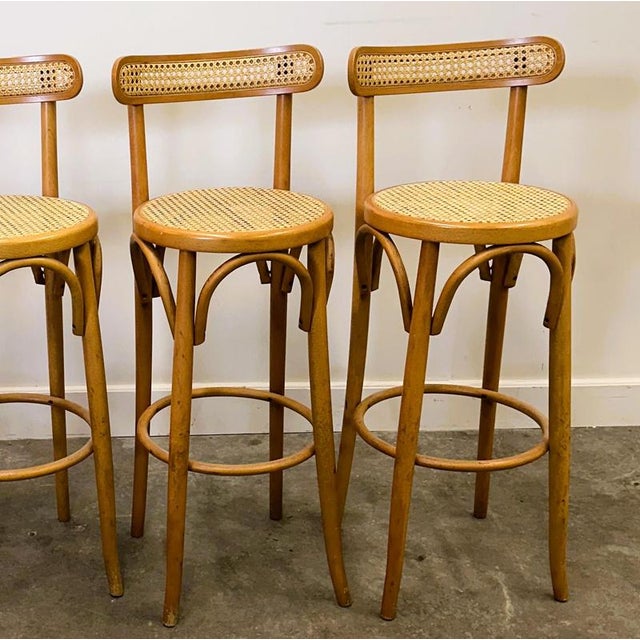approximately 100 cm high x 37 cm wide x 40 cm deep x 70 cm seat height A beautiful set of four vintage Italian bar stools...
