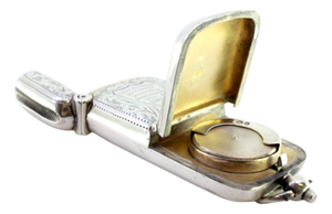 Guilloche Silver Matchbox with Engraved Plant Motifs and Coin Compartment with Hanging Ring