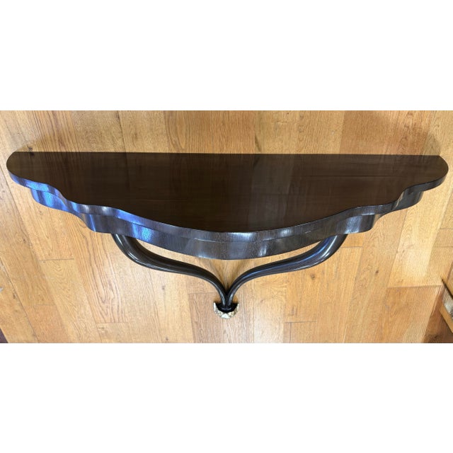 Art Deco Black Lacquered Wall Mounted Demilune Console Table Wall Bracket Attr. Guglielmo Ulrich For Sale - Image 3 of 9