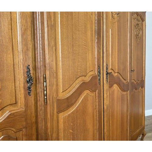 Vintage French Louis XVI Style Oak Four-Door Armoire For Sale - Image 6 of 11
