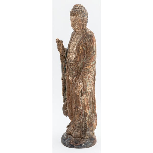 Chinese Chinese Polychrome Painted & Carved Wood Buddha For Sale - Image 3 of 7