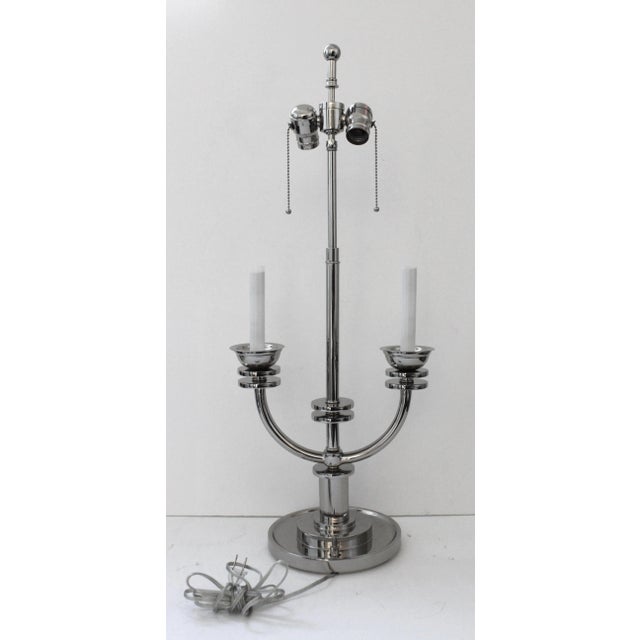 Art Deco Karl Springer Attrib Table Lamp Nickel Plated Art Deco Revival For Sale - Image 3 of 13