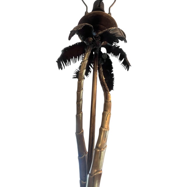 Brass 1990s Pair of Solid Brass Palm Tree Table Lamps For Sale - Image 8 of 11