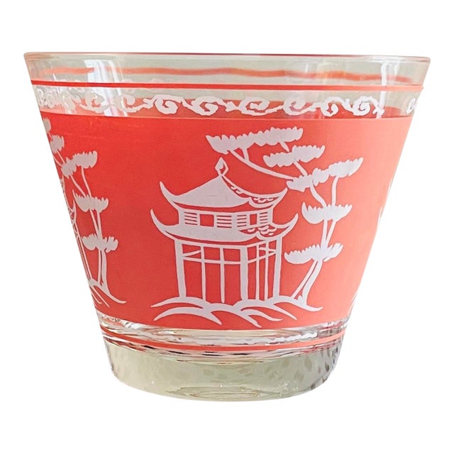 Vintage Pink Chinoiserie Glass Ice Bucket For Sale