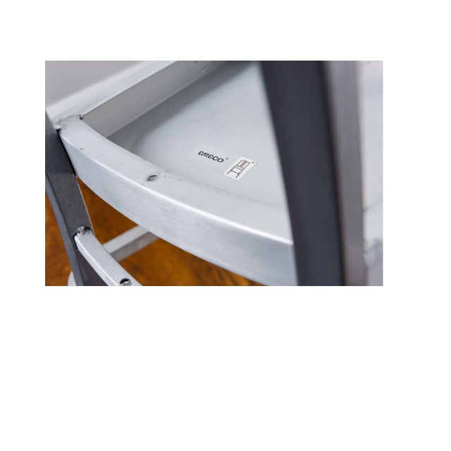 1990s Set of 2 Emeco Brushed Aluminum Bar Stools With Arms For Sale - Image 6 of 6