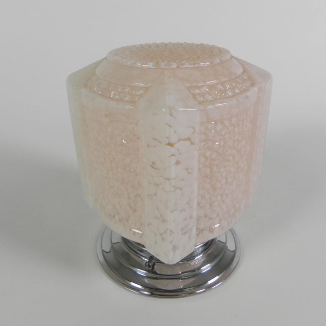 Art Deco Ceiling Lamp with Pink Cloudy Shade, 1930s For Sale - Image 4 of 14
