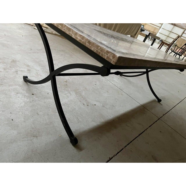 Arhaus Travertine Marble Mosaic Coffee Table Wrought Iron Base Chairish
