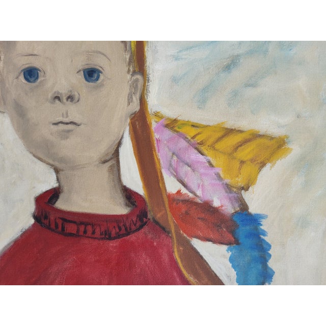 Mid-Century Modern Mid Century Modernist Oil Portrait Painting by Woodstock Art Colony Artist Carolyn Haeberlin 1956 "Indian" For Sale - Image 3 of 18
