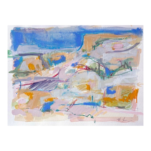 Summer Landscape, Watercolor, Pastel on Paper, 12 X 9 Inches For Sale