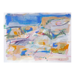 Summer Landscape, Watercolor, Pastel on Paper, 12 X 9 Inches