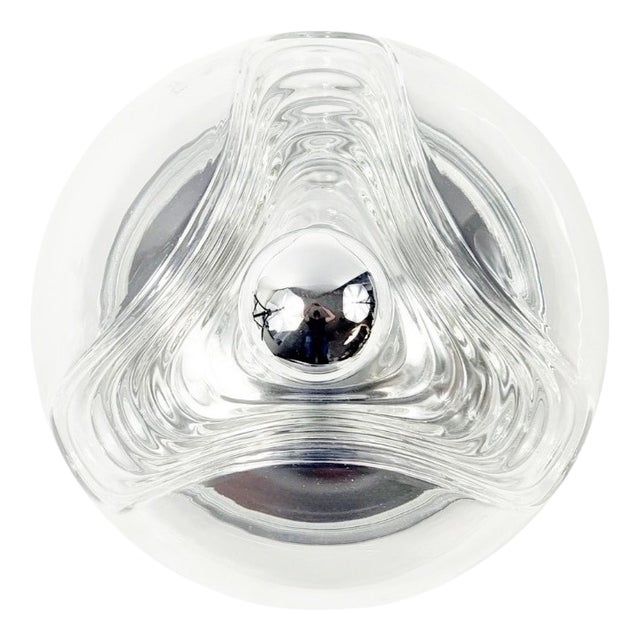 Mid-Century Space Age Glass Wave Flush Mount by Koch & Lowy for Peill & Putzler, Germany, 1970s For Sale