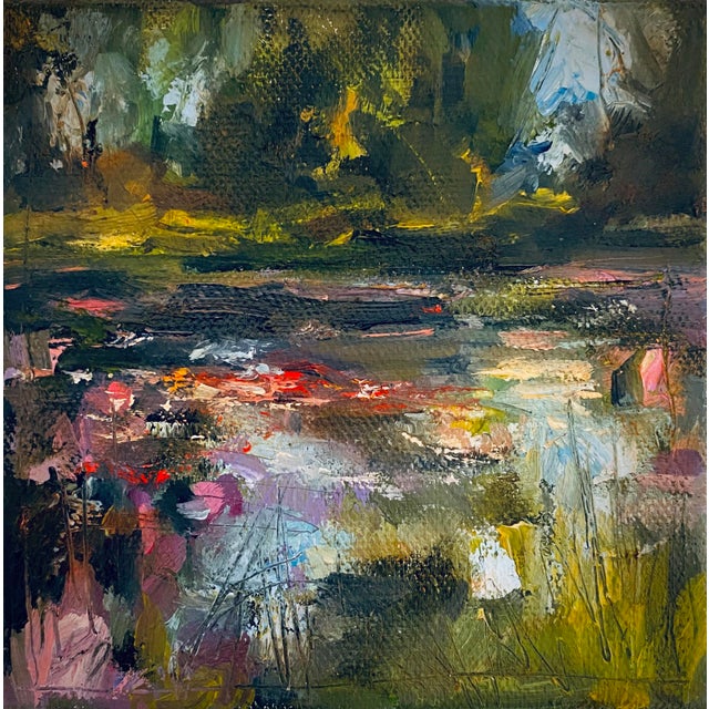 Le Jardin de Monet, II by Leigh Ann Van Fossan | Oil on canvas Abstract landscape with water and flowers. For Sale