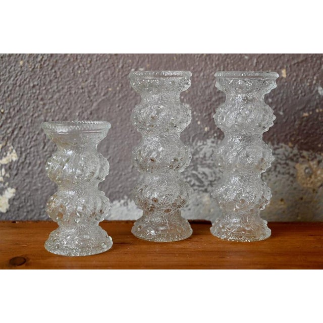 Boho Chic Vintage Candlesticks in White Tormented Glass, 1960, Set of 3 For Sale - Image 3 of 6
