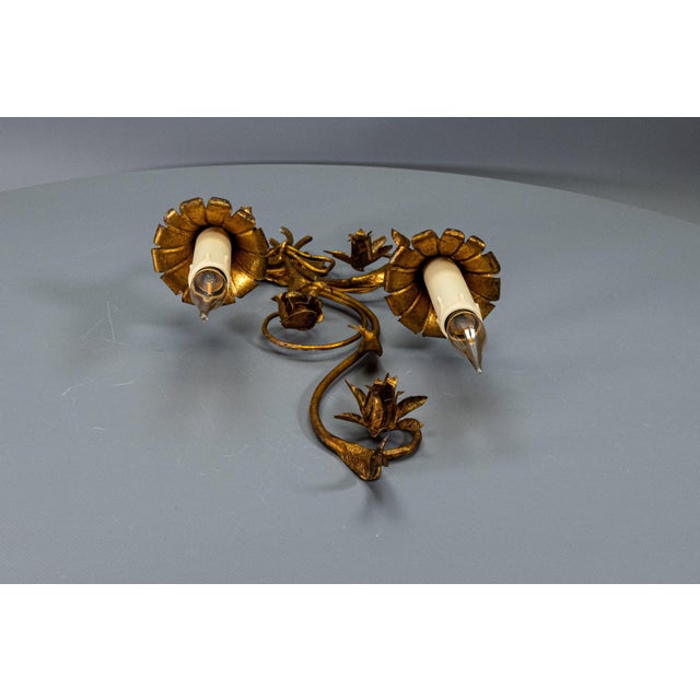 Hollywood Regency Gilt Metal Botanical Two-Light Wall Sconce, 1950s For Sale - Image 15 of 18