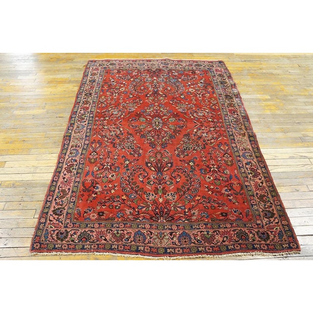 Textile 1920s Red Floral Medallion Antique Persian Bijar Rug 4' 9'' X 7' 2" Knotted Wool Carpet For Sale - Image 7 of 9