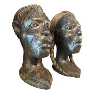 Mid-Century Modern African Busts, 1960s, Set of 2 For Sale