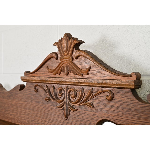 Antique Victorian Carved Tiger Oak Side-by-Side Bookcase With Drop Front Secretary Desk by Larkin Co., Circa 1900 For Sale - Image 12 of 16