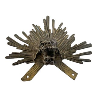 19th Century Bronze Cherub Head With Radiating Sunburst Halo, Ecclesiastical Fragment For Sale