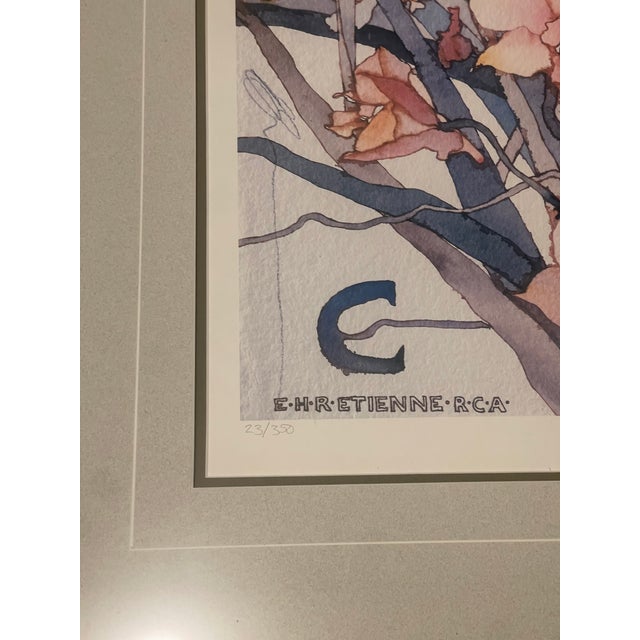 Etienne Velvety Blue Peach Watercolor Lithograph “Tropical Fusion” #23/350 Signed Framed For Sale - Image 9 of 12