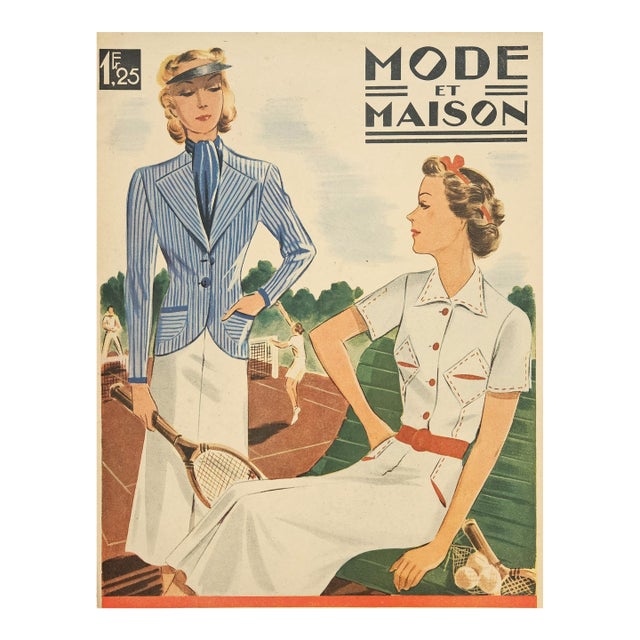 1938 Original French Sport Print for the Woman Who Loves Tennis For Sale