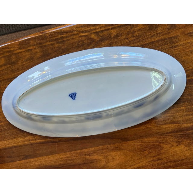 Blue David Johnston Versailles France Mid 19th Century Flow Blue Morning Glory Fish Platter With Insert For Sale - Image 8 of 12