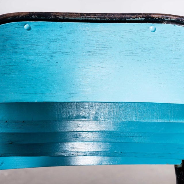 Blue French Stacking D Back Dining Chair in Overpainted Blue from Mullca, 1950s For Sale - Image 8 of 9