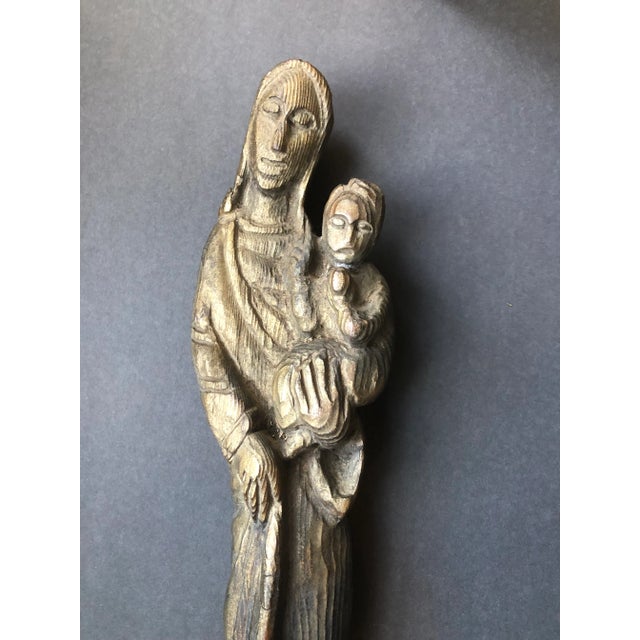 Figurative Vintage Carved Wood Mother & Child Sculpture Wall Hanging For Sale - Image 3 of 7