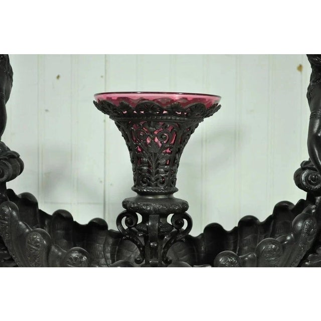 Antique Victorian Spelter & Marble Figural Mermaid Centerpiece Bowl Vase Epergne For Sale - Image 4 of 12