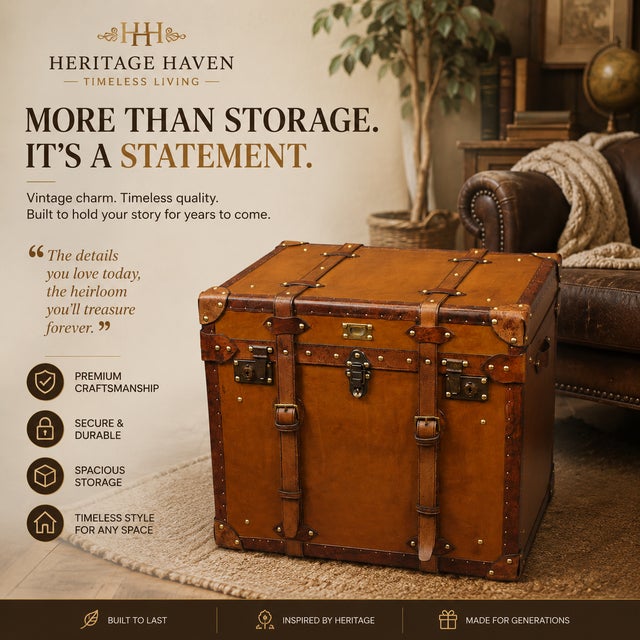 Bring timeless English character into your home with this handmade leather storage trunk, designed as both a functional...