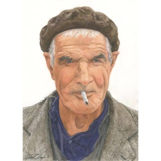 Spanish Fisherman Watercolor Painting For Sale