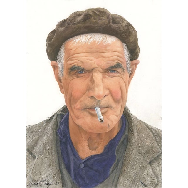 Spanish Fisherman Watercolor Painting For Sale