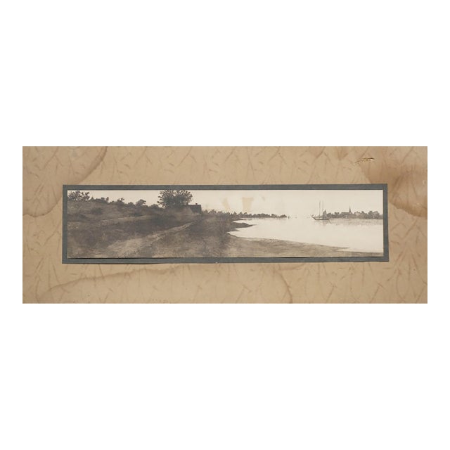 Antique John Octavius Anderson Panoramic Sailboat Village Seascape Etching 20" For Sale