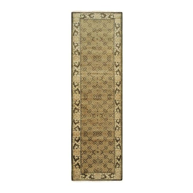 2020s 8x10 Green Hand-Knotted Wool Scrolled Leaf Border Geometric Modern Carpet Rug For Sale - Image 5 of 8