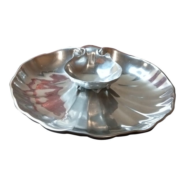 Vintage Wilton Armetale Shell Shaped Chip & Dip Bowl Set For Sale