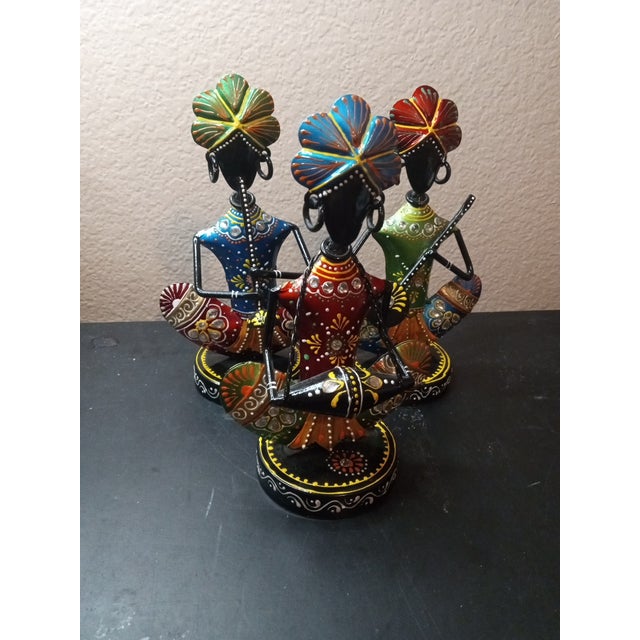 1980s Gorgeous Trio of Handcrafted Hammered Metal Rajasthani Musician Figurines For Sale In Dallas - Image 6 of 7