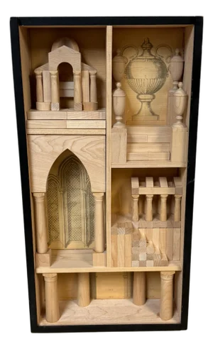 Grand Tour Style Shadow Box, depicting, 6 Architectural example vignettes
