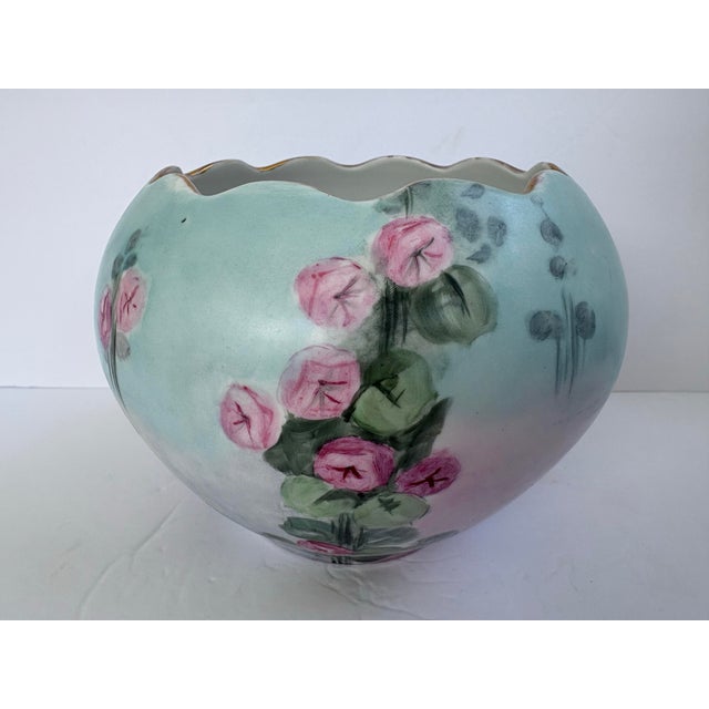 Art Nouveau Early 20th Century Artist-Signed Hand-Painted Porcelain Rose Bowl Vase For Sale - Image 3 of 12