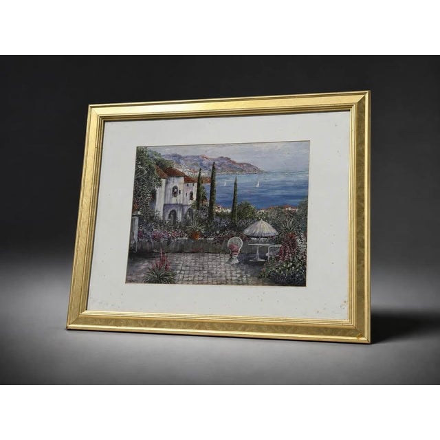 Coastal Framed Mediterranean Coastal Villa Landscape Artwork For Sale - Image 3 of 4