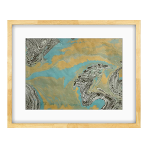 Rising Tide I Japanese Marbling, Ink on Paper Original Art in Oak Frame