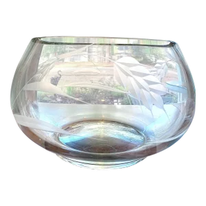 Vintage Etched Glass Punchbowl and 10 Cups