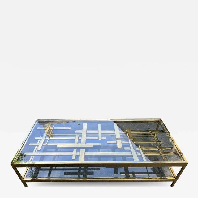 Rare Modernist Gold Metal Multi Strap & Bar Coffee Table by Romeo Rega For Sale - Image 13 of 13