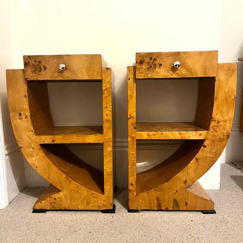 Art Deco Style Burr Walnut Bedside Tables with Drawers, Set of 2 For Sale - Image 11 of 11