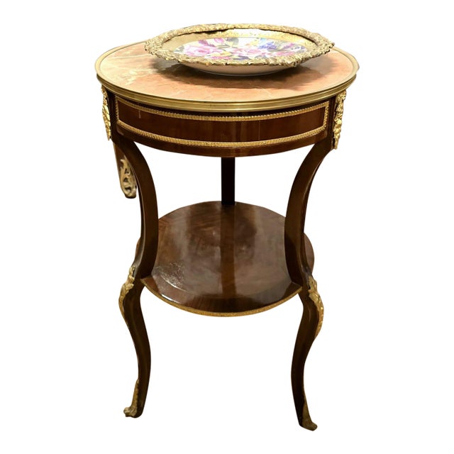 French Louis XVI Occasional Table With Marble Top and Ormolu Details For Sale