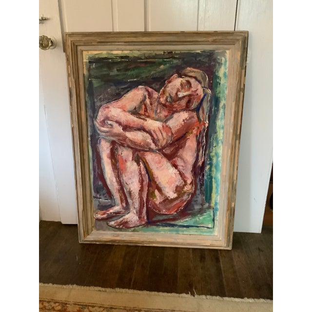 Abstract Female Nude Painting by Emanuel Romano. Mixed Media on Artist Board consisting of Oils ,Gouache and...