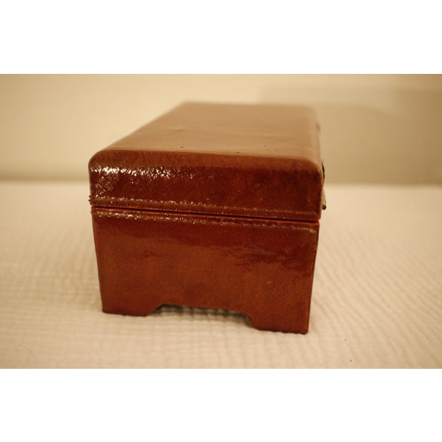 Genuine Leather Vintage Chinese Box With Brass Hardware and Black Silk Lining For Sale - Image 4 of 12