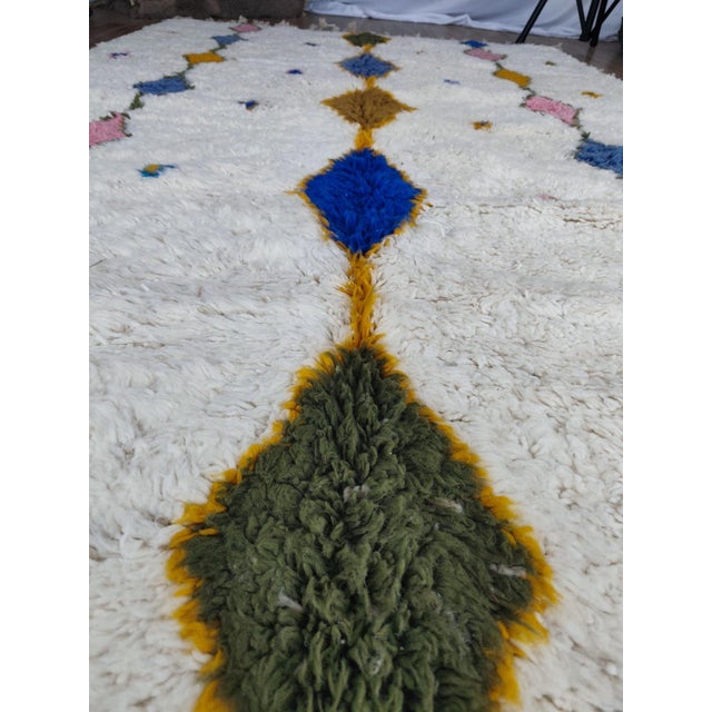 Textile Azilal Ivory Diamond Multicolor Wool Moroccan Rug For Sale - Image 7 of 11